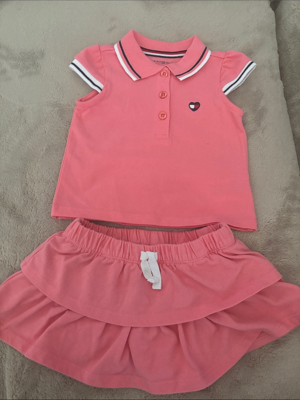 Tommy Hilfiger Coral Pink Polo Top and Skirt Set